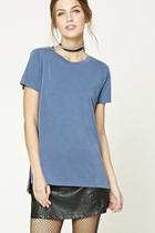 Forever21 Women's  Indigo Slub Knit Side Slit Tee