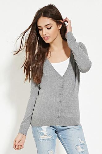 Forever21 Women's  Heather Grey Classic Cardigan