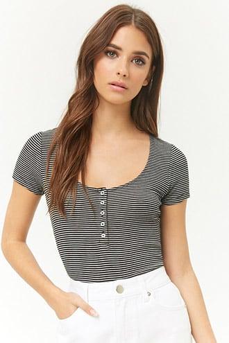Forever21 Ribbed Striped Henley Top