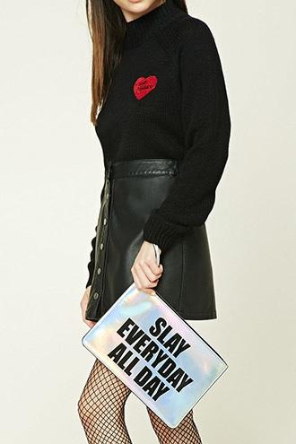 Forever21 Holographic Slay Graphic Clutch