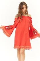 Forever21 Embroidered Off-the-shoulder Mini Dress