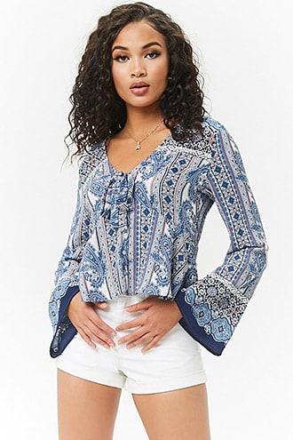 Forever21 Paisley Bell Sleeve Top
