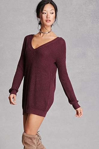 Forever21 Women's  Burgundy Twelve Longline Open-knit Top