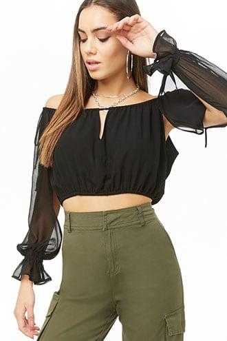 Forever21 Chiffon Peasant Crop Top