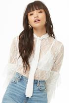 Forever21 Sheer Tie-neck Lace Shirt