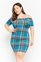 Forever21 Plus Size Plaid Lettuce-edge Off-the-shoulder Dress