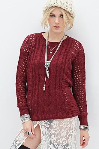 Forever21 Women's  Open-knit Fisherman Sweater