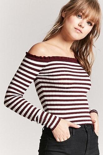 Forever21 Ribbed Stripe Off-the-shoulder Top