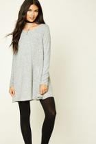Forever21 Women's  Heather Grey Fleece Lace-up Swing Dress