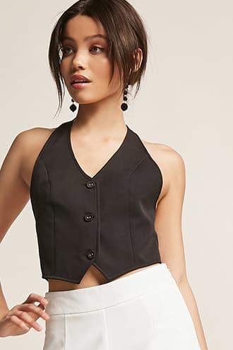 Forever21 Eta Button-front Halter Top
