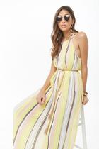 Forever21 Pleated Multicolor Striped Maxi Dress