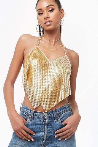 Forever21 Handkerchief Chainmail Rhinestone Halter Top