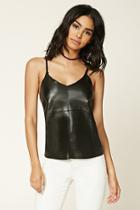 Forever21 Women's  Black Faux Leather-front Cami