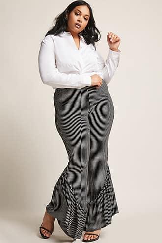 Forever21 Plus Size Stripe Ruffle Hem Pants