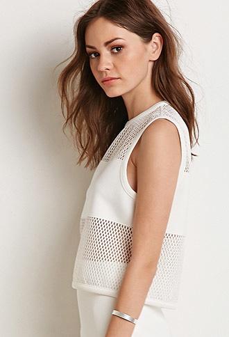 Forever21 Women's  Netted Mesh Paneled Top