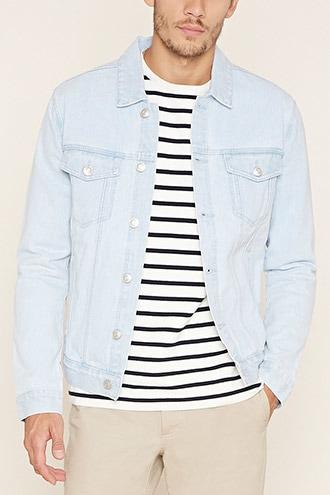 21 Men Men's Light Denim Flap-pocket Denim Jacket