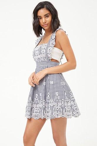 Forever21 Gingham Eyelet Scalloped Dress