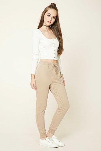 Forever21 Women's  Taupe Fleece-lined Sweatpants