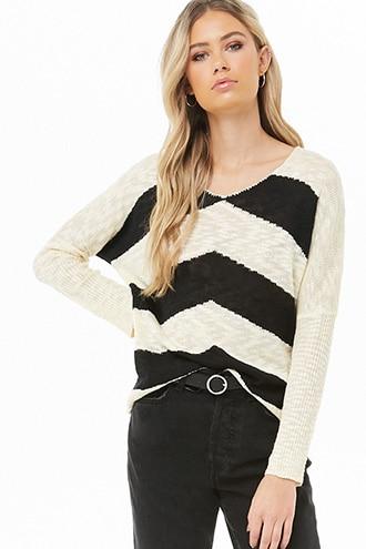 Forever21 Sheer Slub Knit Chevron Sweater
