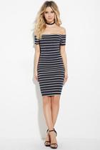 Forever21 Women's  Navy & Ivory Striped Off-the-shoulder Dress