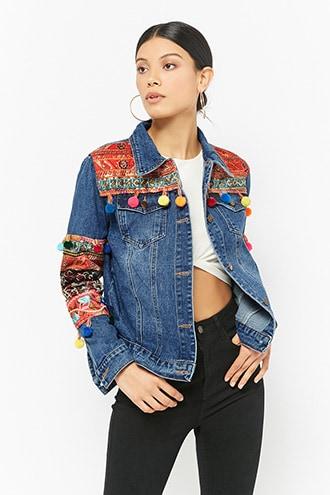 Forever21 Embroidered Pom-pom Denim Jacket