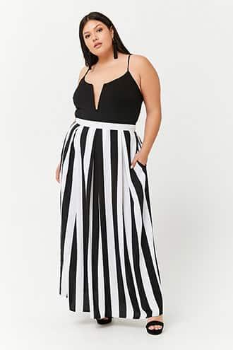 Forever21 Plus Size Striped Box Pleat Maxi Skirt