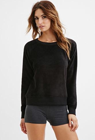 Forever21 Women's  Black Plush Raglan Pj Top