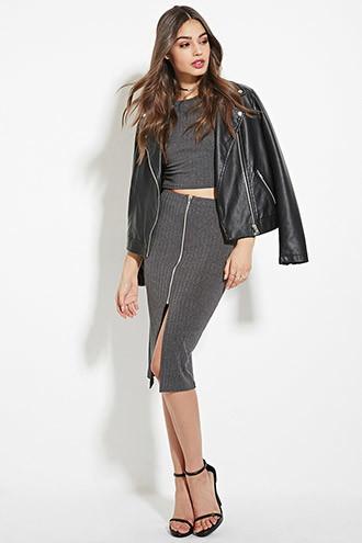 Forever21 Women's  Charcoal Zip-front Pencil Skirt