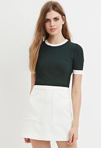 Love21 Women's  Contemporary Contrast-trim Ribbed Sweater