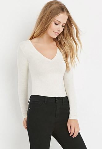 Forever21 Women's  V-neck Top (oatmeal)