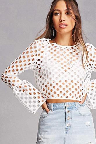 Forever21 Open-mesh Bell Sleeve Top