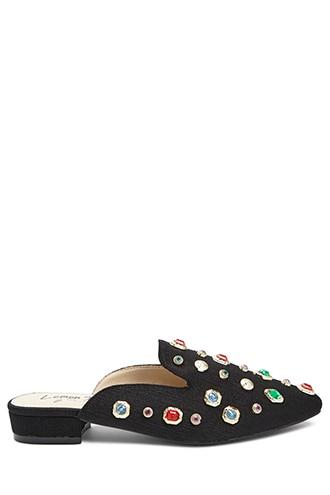 Forever21 Lemon Drop By Privileged Faux Gem Satin Mules