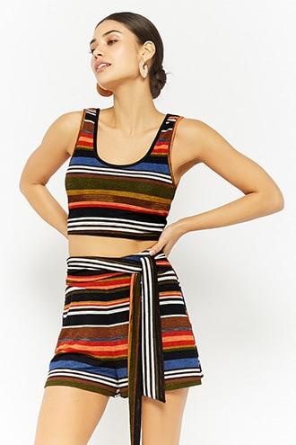 Forever21 Honey Punch Sheer Striped Self-tie Shorts