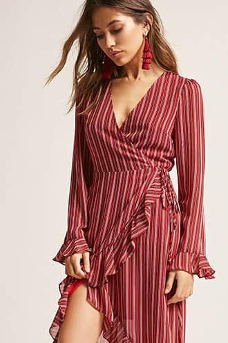 Forever21 Stripe High-low Wrap Dress