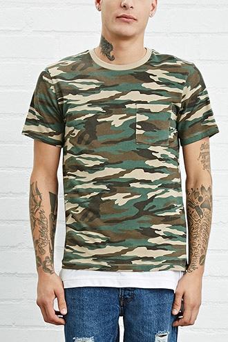 21 Men Men's  Taupe & Olive Camo Print Tee