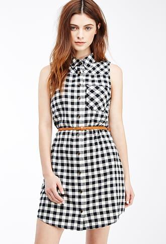 Forever21 Belted Gingham Shirtdress