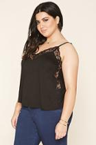 Forever21 Plus Women's  Black Plus Size Lace Trim Cami