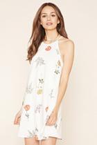 Love21 Women's Cream & Green Contemporary Floral Print Dress