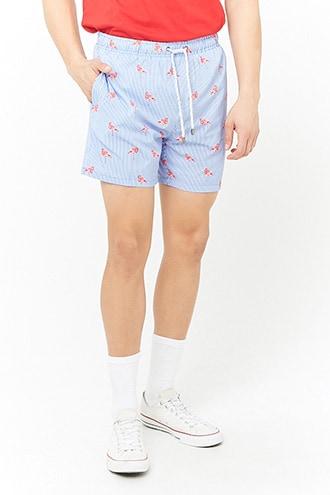 Forever21 Vintage Summer Pinstriped Flamingo Swim Trunks