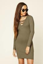 Forever21 Women's  Olive Lace-up Mini Dress