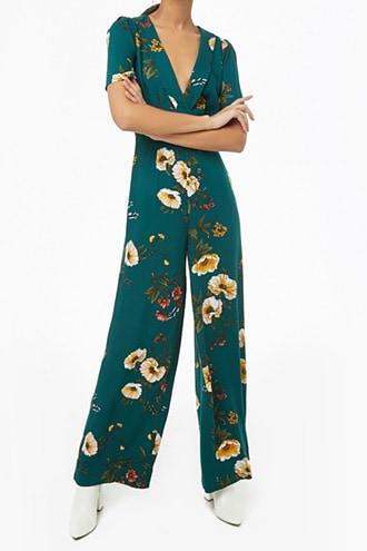 Forever21 Garden Floral Surplice Jumpsuit