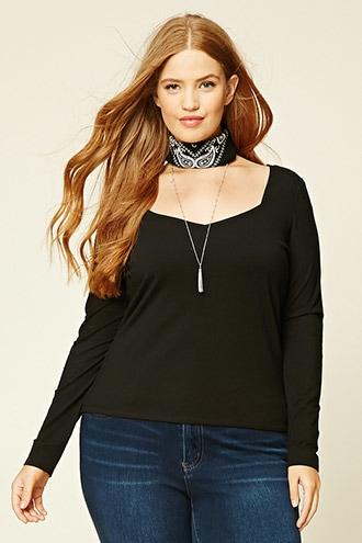 Forever21 Plus Women's Black Plus Size Sweetheart Top