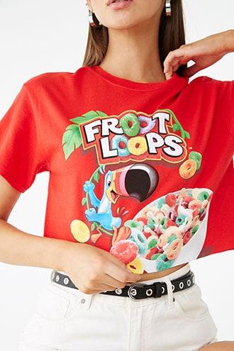 Forever21 Fruit Loops Graphic Raw-cut Top
