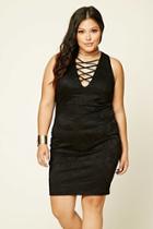 Forever21 Plus Women's  Black Plus Size Lace-up Bodycon Dress