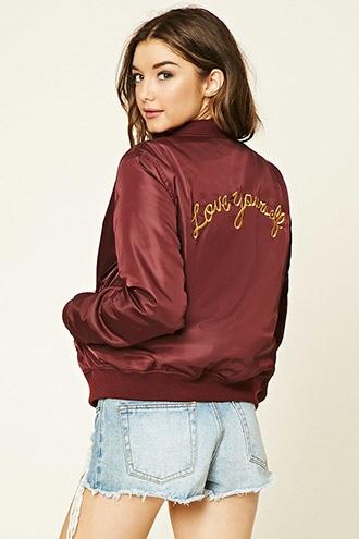 Forever21 Women's  Love Yourself Bomber Jacket