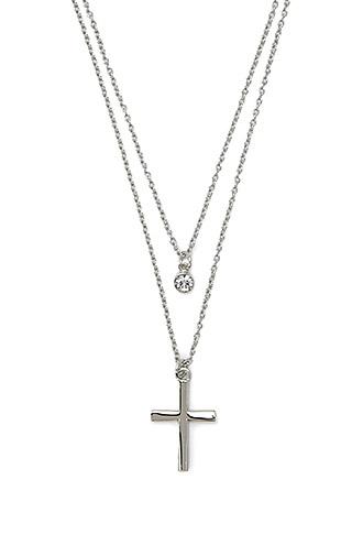 Forever21 Silver & Clear Cross Pendant Layered Necklace