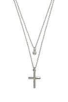 Forever21 Silver & Clear Cross Pendant Layered Necklace
