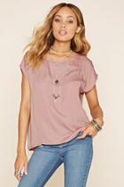Forever21 Women's  Mauve Cap-sleeve Satin Top