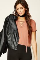 Forever21 Women's  Mauve Boxy Lace-up Front Top