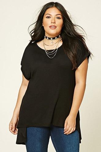 Forever21 Plus Women's  Black Plus Size Slit-back Top